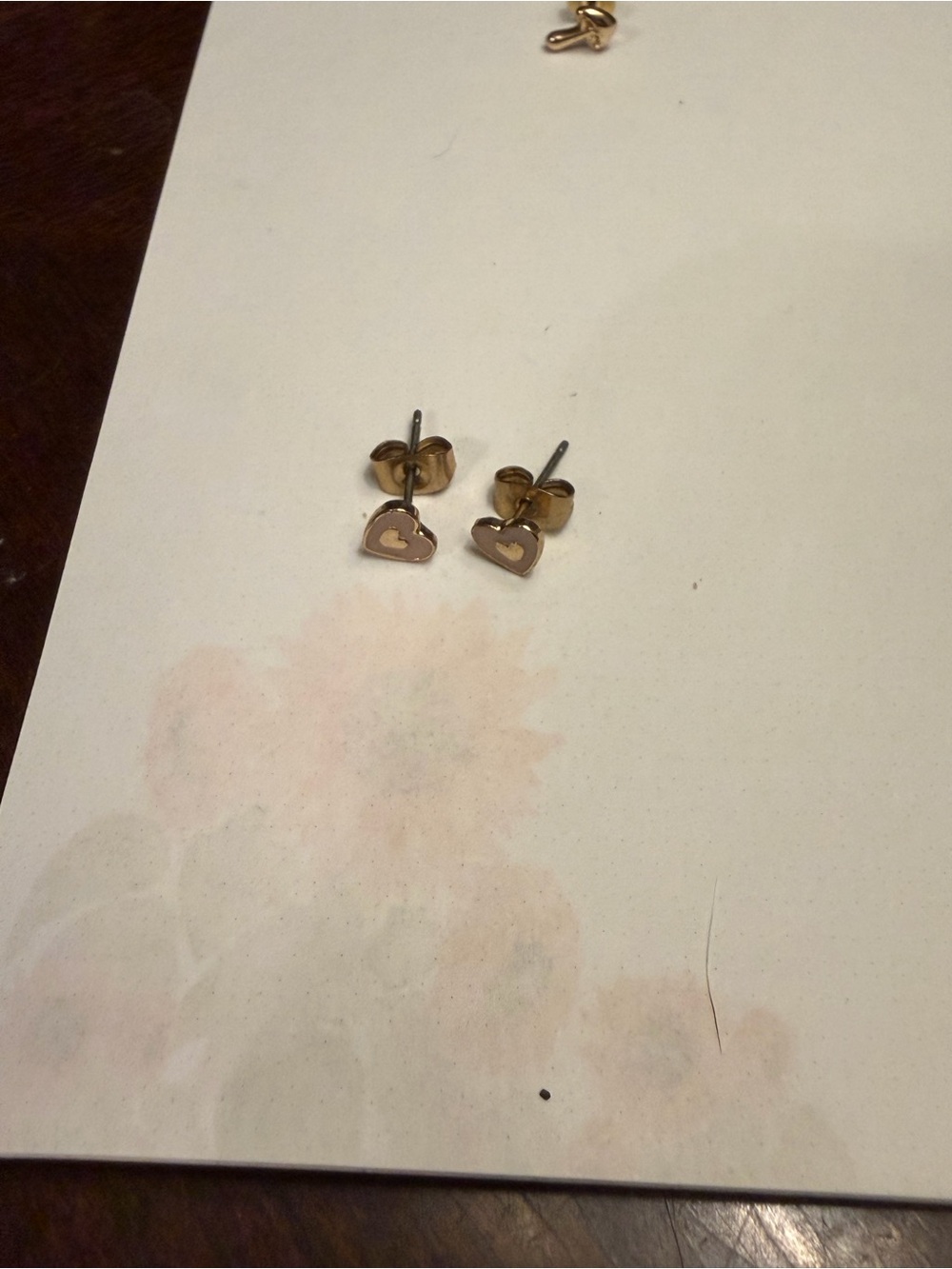 Gold and Pink Heart Stud Earrings